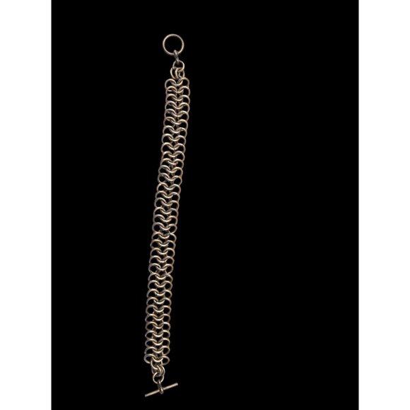 Chainmaille Link Bracelet Toggle Clasp Bracelet Silver-Tone Chunky Medieval - Picture 4 of 5